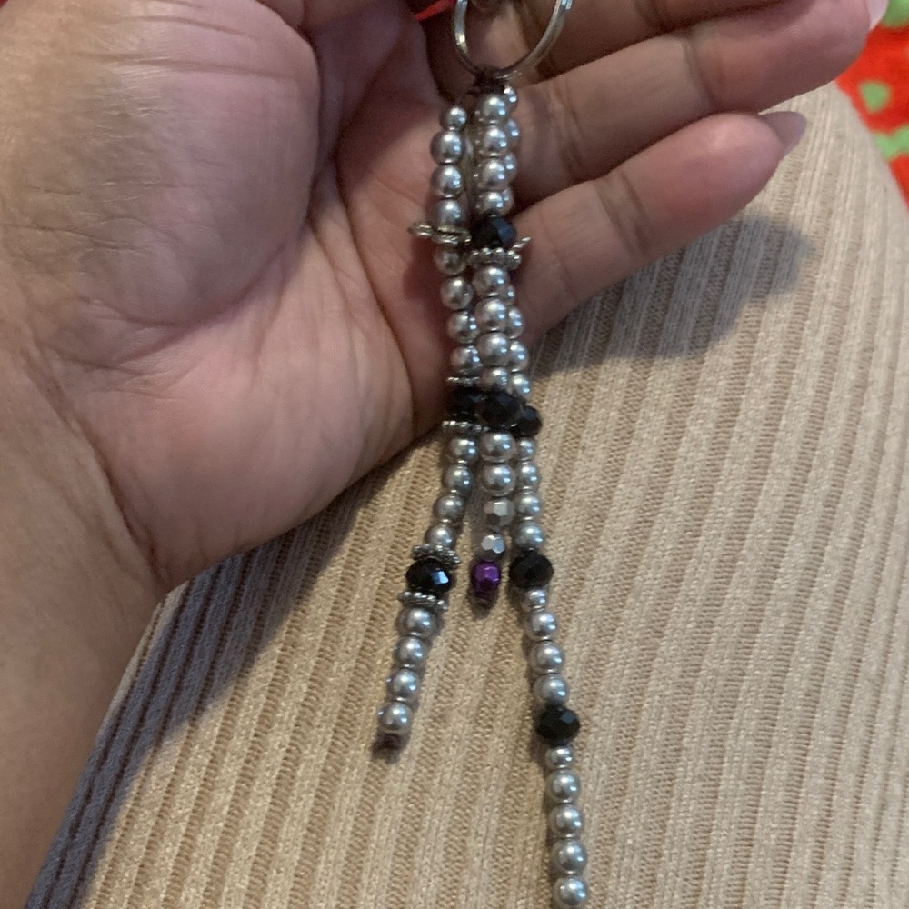 Handmade Silver and Black Beaded Key Holder